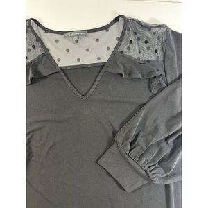 Adrianna papell top womens black 1X sheer see through long sleeve